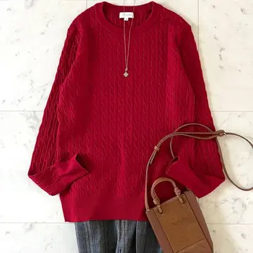 새상품급*매킨토시 철학 울 케이블 니트 38 레드 빨간색 긴팔