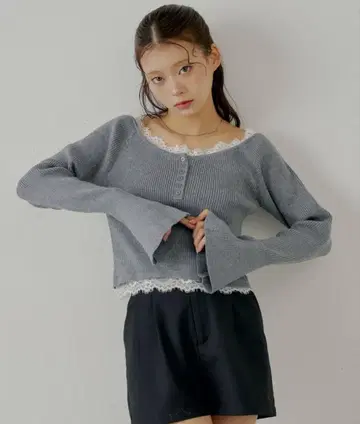 Chico 오프숄더 레이스 헨리 니트