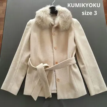 KUMIKYOKU 크림색 울 코트 퍼(fur) 부착 Size 3