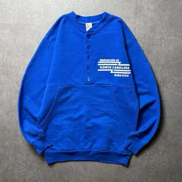 텍스타일 프린트 90년대 USA제 칼리지 헨리넥 파랑 S