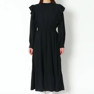 GORGE 골지 프릴 셔링 원피스 블랙