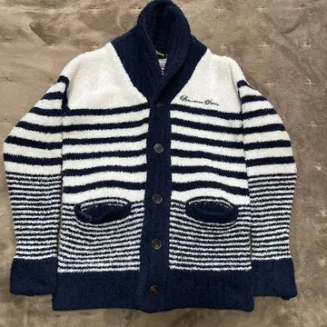 BANANA SEVEN 복슬복슬 스트라이프 가디건 네이비/화이트