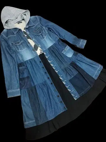 구제 의류 리메이크 후드티 데님 패치워크 겉옷 원피스