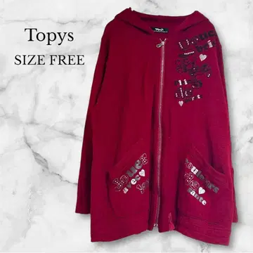 토피즈 집업 후드티 긴팔 후드 부착 영문 캐주얼 레드