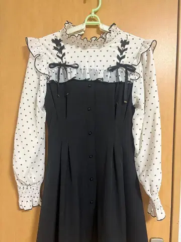 ROJITA 하트 도트 프릴 긴팔 미니 원피스