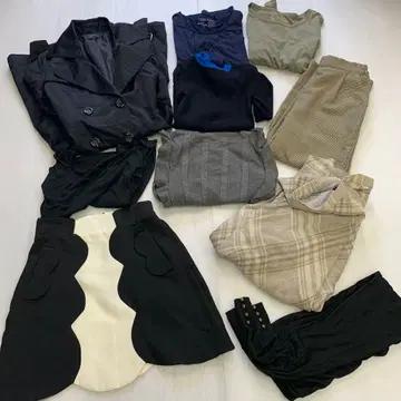 블랙 트렌치코트와 니트탑 세트