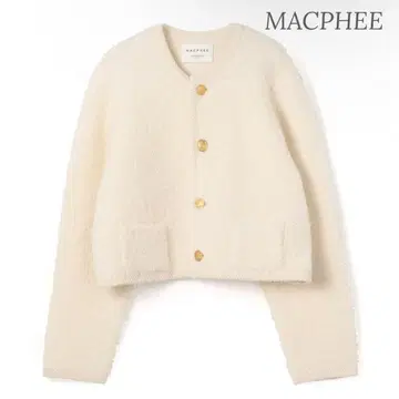 MACPHEE 맥피 무스탕 크루넥 가디건 화이트