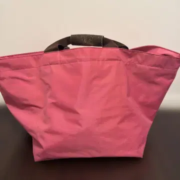 에르베샤 펠리에 핑크 보트형 코듀라 맥시 토트백 가죽 핸들