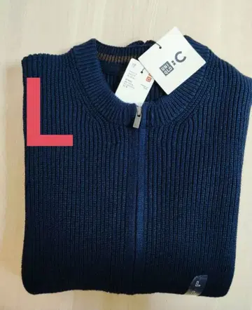 새상품 유니클로C 크루넥 풀 집업 가디건 네이비 L 사이즈