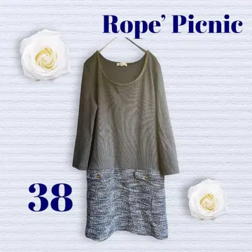 로페피크닉 원피스 U넥 옷깃 라메 38 사이즈 체형 커버 투톤