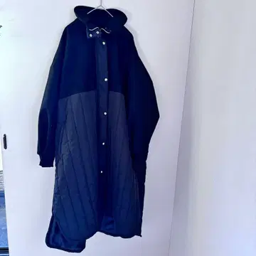 새상품급 IEDIT 절개 퀼팅 롱 코트 블랙 LL 스트라이프