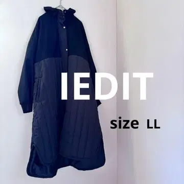 새상품급 IEDIT 절개 퀼팅 롱 코트 블랙 LL 스트라이프