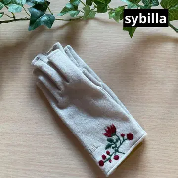 미사용 [ 시빌라 sybilla ] 꽃 자수 베이지 핑거리스 장갑