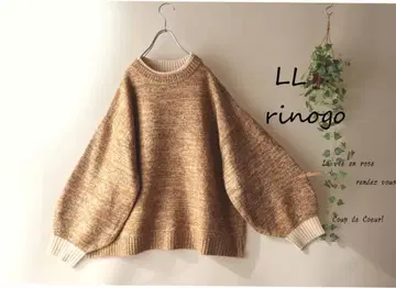 새상품할인 LL 카멜 화이트*카라 배색 뽕 소매 니트 스웨터 빅 사이즈