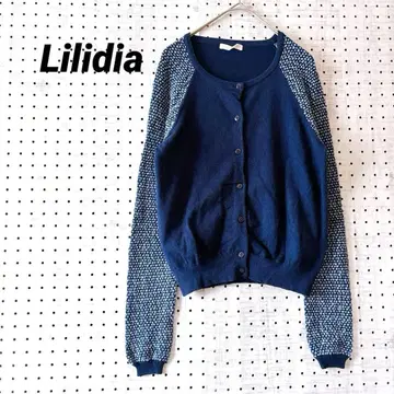 리리디아 배색 소매 니트 가디건 ( F ) 자카드 코튼 혼방 네이비