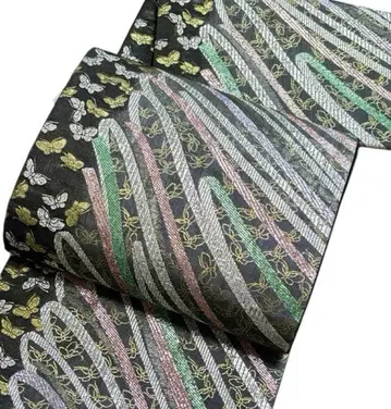 A 107 후쿠로 오비 육통 화문 나비 채색 실크 기모노