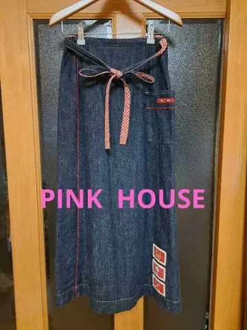 PINK HOUSE 데님 허리 리본 롱 스커트