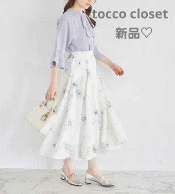 새상품 자카드 플라워 프린트 턱 플레어 스커트 4000