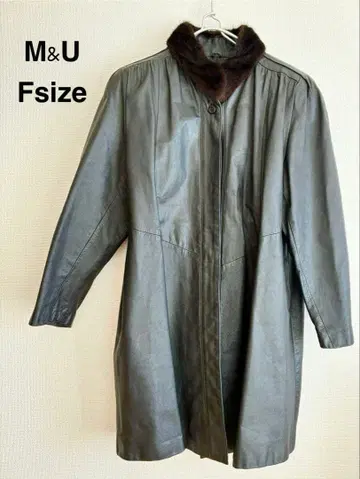 새상품급 M&U 블랙 퍼 옷깃 소가죽 레더 롱 코트 레더 자켓 F 사이즈