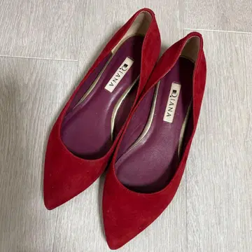 DIANA 레드 스웨이드 플랫슈즈