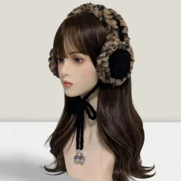 핸드메이드 귀도리 블랙 레오파드 무늬 니트