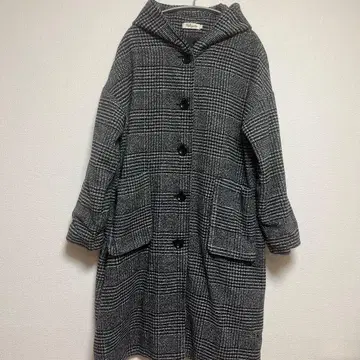 Ypinichu 체크 무늬 후드 부착 롱 코트 XL