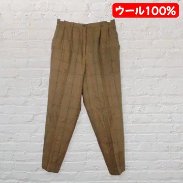 울 100% 체크 무늬 테이퍼드 팬츠 허리밴딩