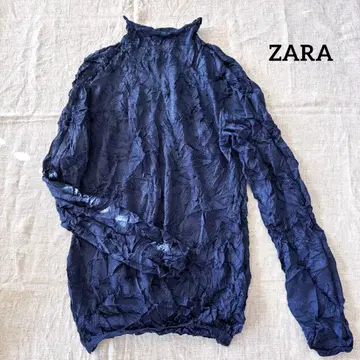 [ 미사용 ] ZARA 자라 주름 가공 시어 하이넥 티셔츠 L 사이즈