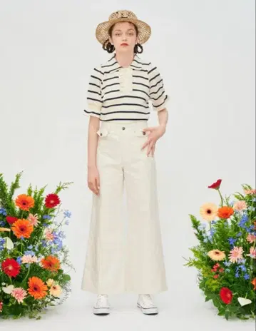 POPPY 보더 프릴 썸머 니트