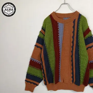 [ 새상품급 ] 3D 니트 스웨터 레트로 빈티지 멀티 컬러 울 긴팔