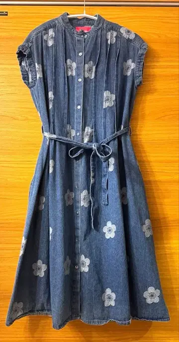 ROUROU 로우로우 매실 자카드 데님 핀턱 원피스