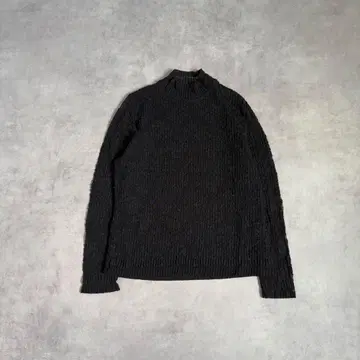 하이넥 시어 탑 니트 블랙 심플 캐주얼 긴팔 꽃무늬