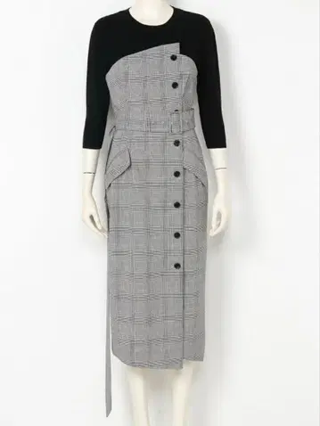 프레이 아이디 콤비 베어 원피스 글렌체크 패턴 롱