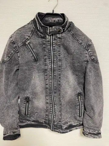 지퍼 디자인 그레이 데님 데미지 가공