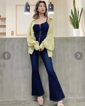 GYDA 프론트 ZIP 플레어 데님 올인원