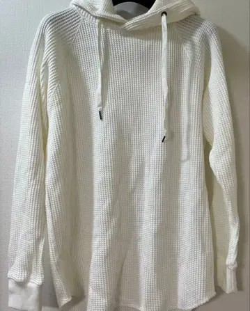 화이트 와플 원단 후드 부착 후드티 S 새상품급