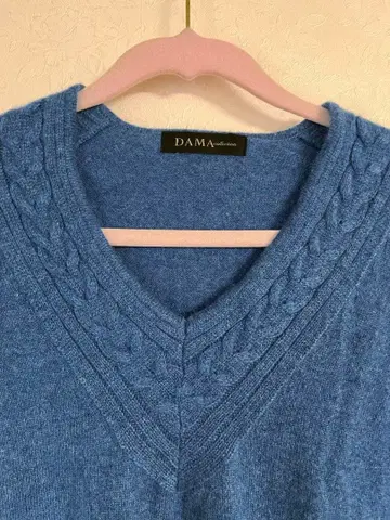 더마 컬렉션 캐시미어 100% 긴팔 니트 스웨터 블루