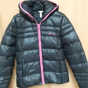 아디다스 후드 부착 다운 M 블랙 x 핑크