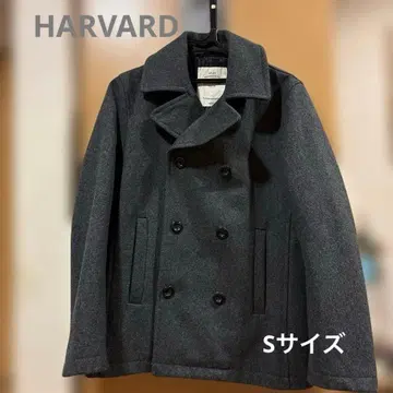 HARVARD 울 다크 그레이 더블 브레스트 피 코트