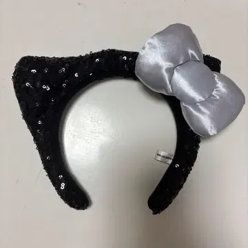 고양이 귀 머리띠 블랙 스팽글 실버 리본