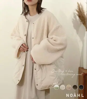 [택 포함 새상품] NOAHL 노알 퀼팅보아 절개 코트 아이보리