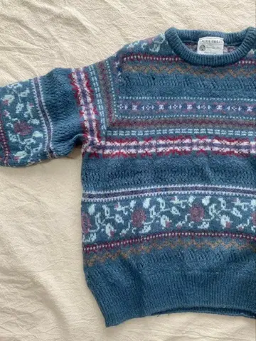 스웨터 꽃무늬 터콰이즈 블루