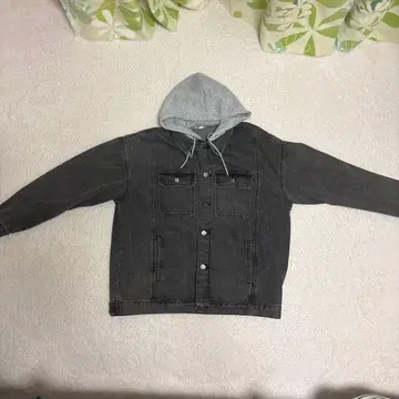 그레이 데님 자켓 후드 부착