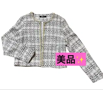 [ 새상품급 ] 크롭 노카라 자켓 체크 무늬 아우터