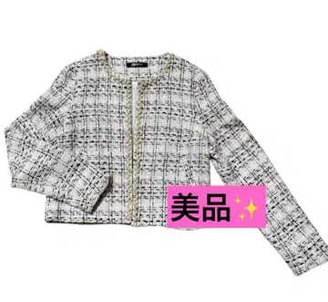 [ 새상품급 ] 크롭 노카라 자켓 체크 무늬 아우터