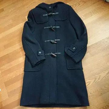 지유 울 블렌드 롱 더플 코트 후드 부착 L 사이즈 네이비