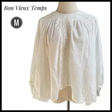 Bon Vieux Temps 화이트 블라우스 코튼 M 자수 일본제