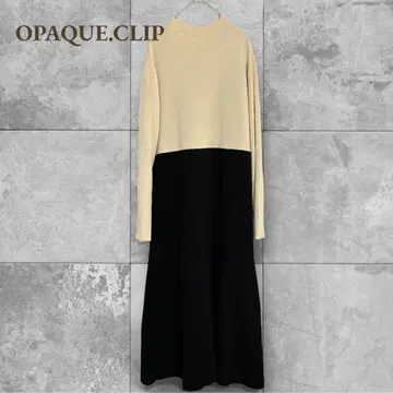 오파크 클립 바이 컬러 니트 원피스 크림 x 블랙 M