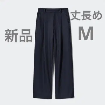 [새상품] M 네이비 브러쉬드 저지 턱 와이드 팬츠 긴 길이 유니클로