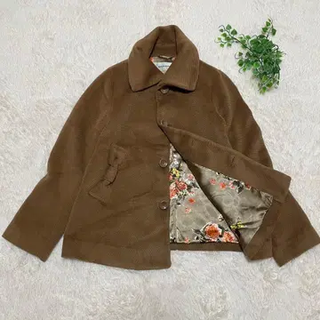 새상품급 슈퍼 하카 코트 울 숏 리본 꽃무늬 브라운